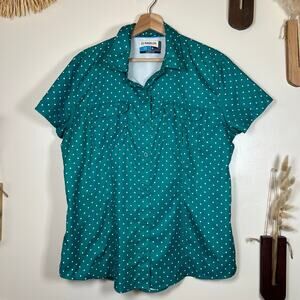 Magellan Outdoors Fish Gear Women's XL Aransas Pass Teal Polka Dot Short Sleeve